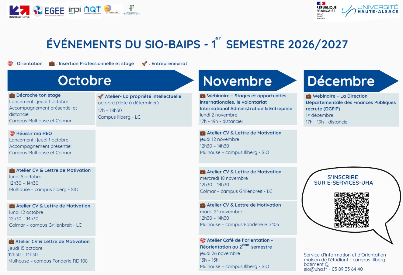calendrier événement SIO_1er semestre 2026/2027